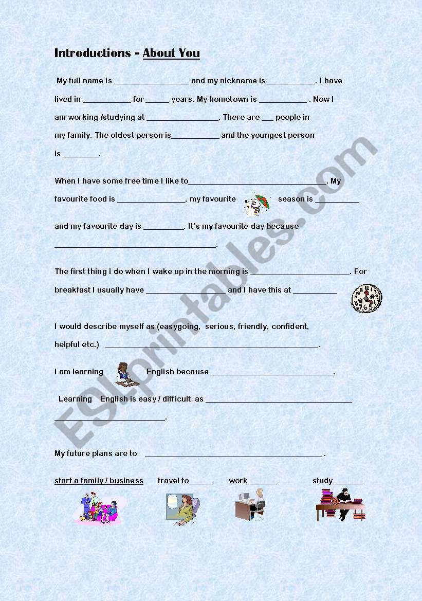 Introductions - About You worksheet