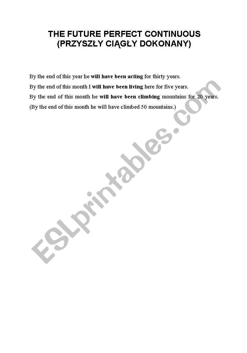 Future Perfect Continuous worksheet