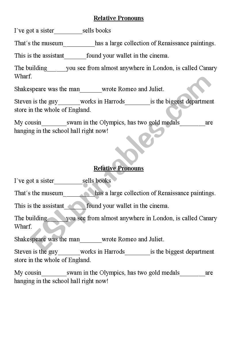 relative pronouns worksheet