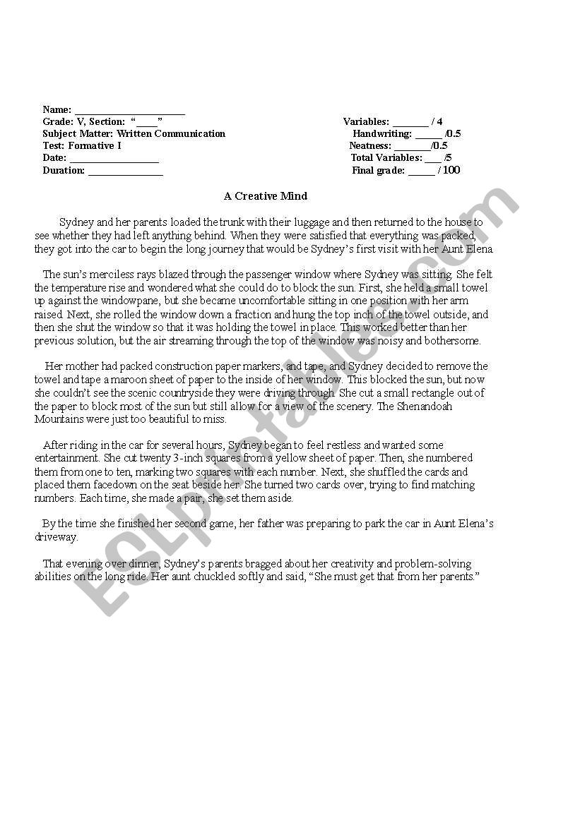Quick Quiz worksheet