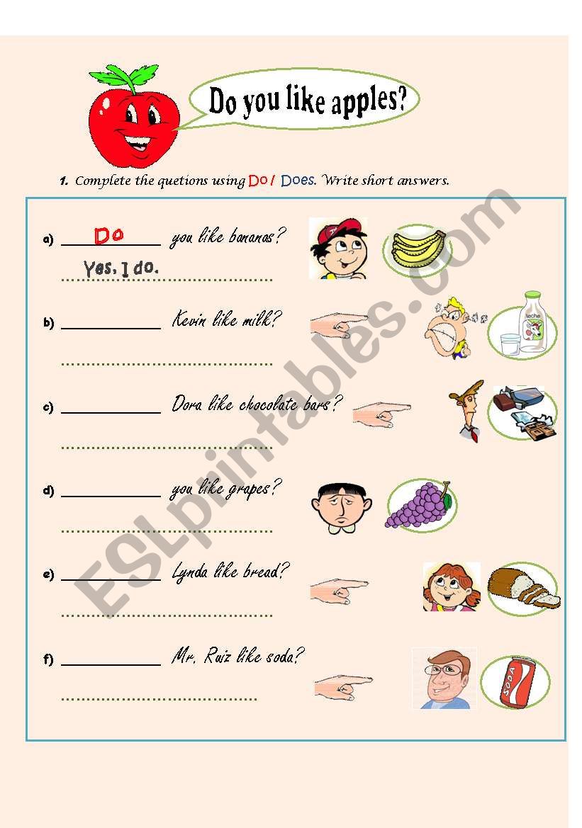 LIKES & DISLIKES QUESTIONS worksheet