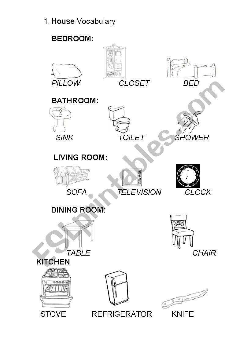 House vocabulary worksheet