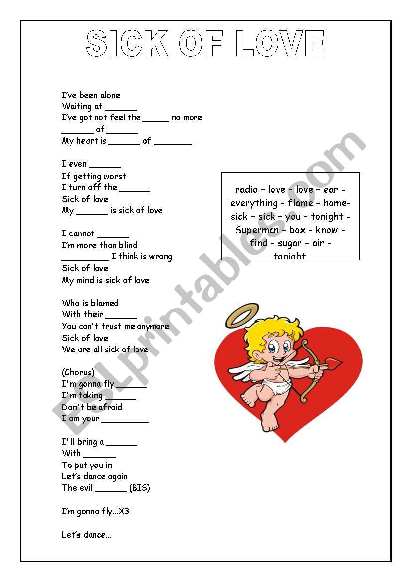 SICK OF LOVE SONG worksheet