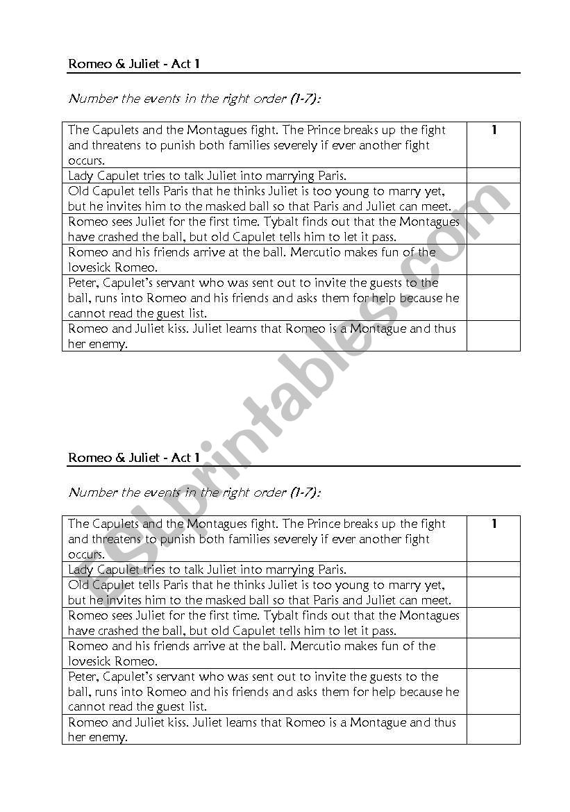 Shakespeare, Romeo & Juliet - Revision of Act 1