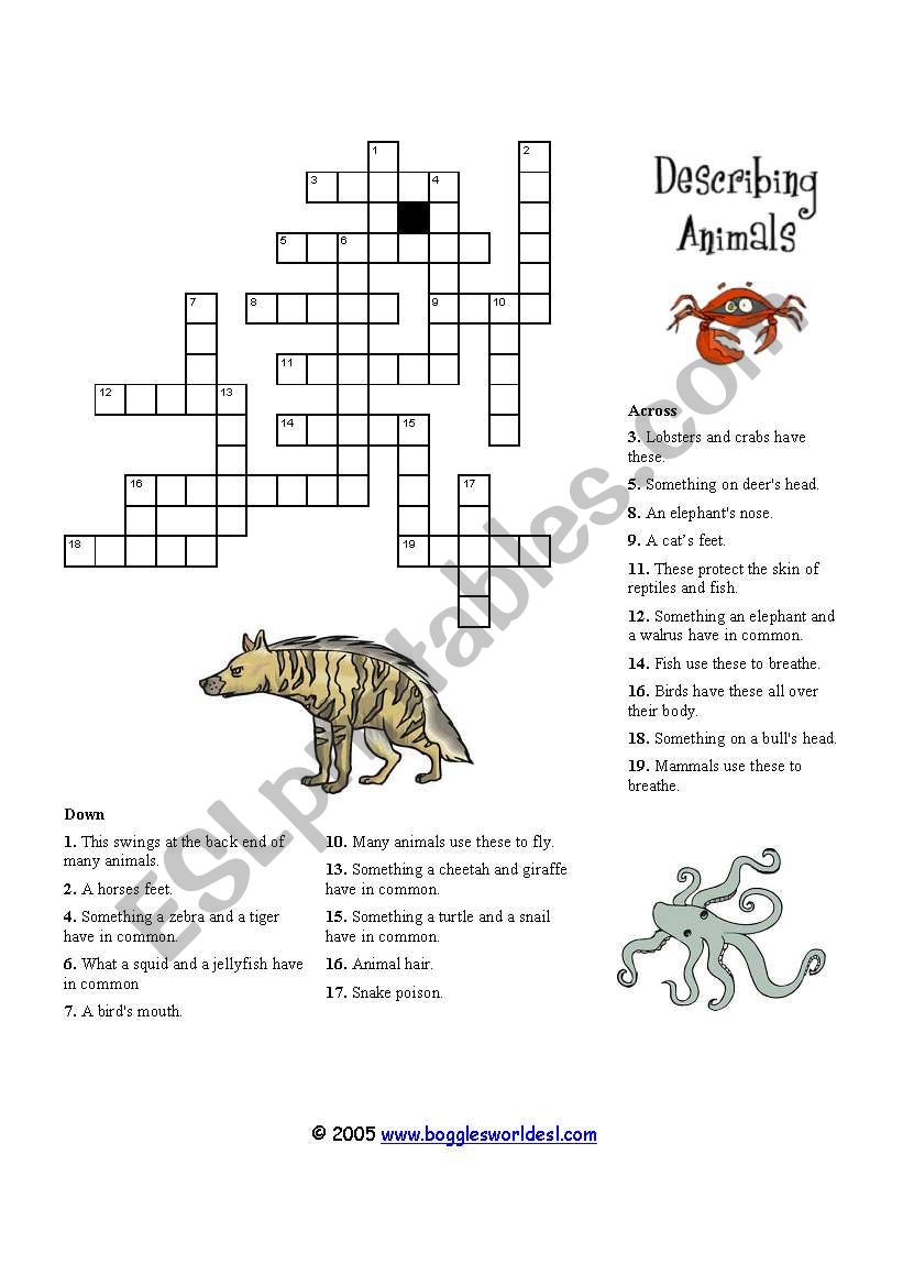 Animal description worksheet