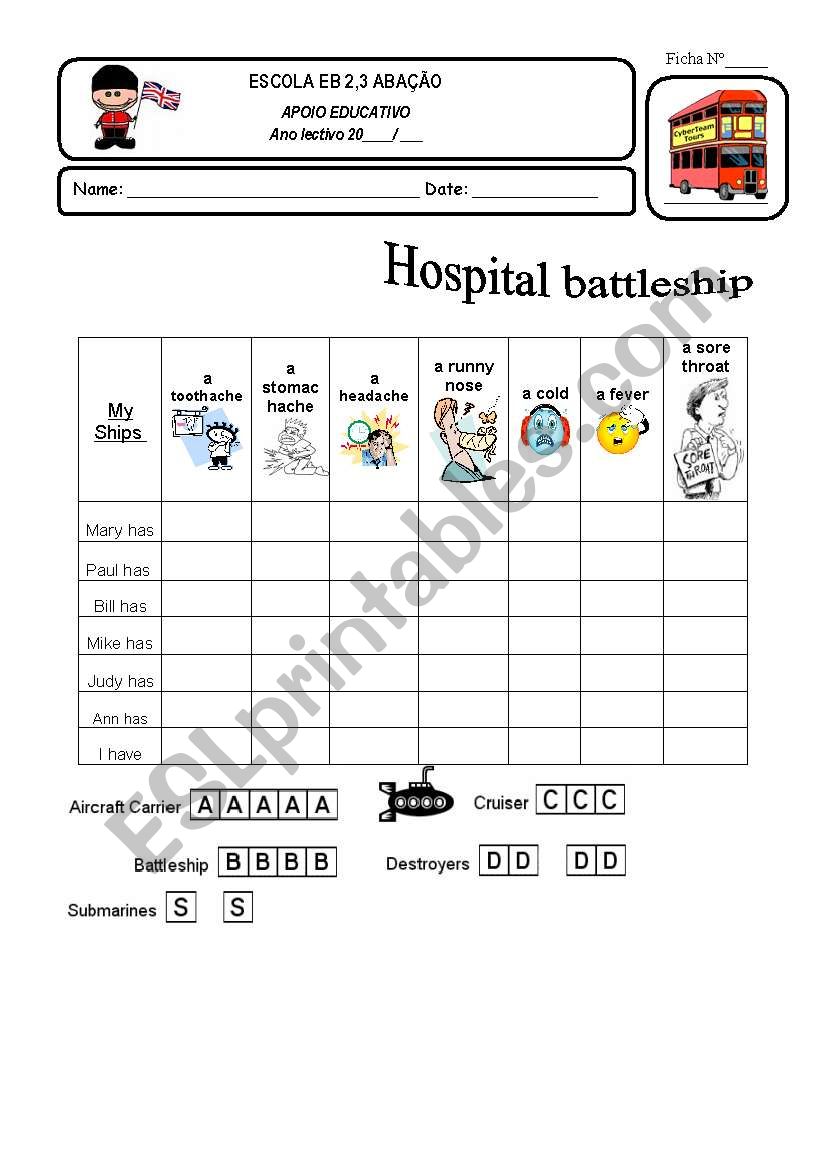 Hospital battleship worksheet