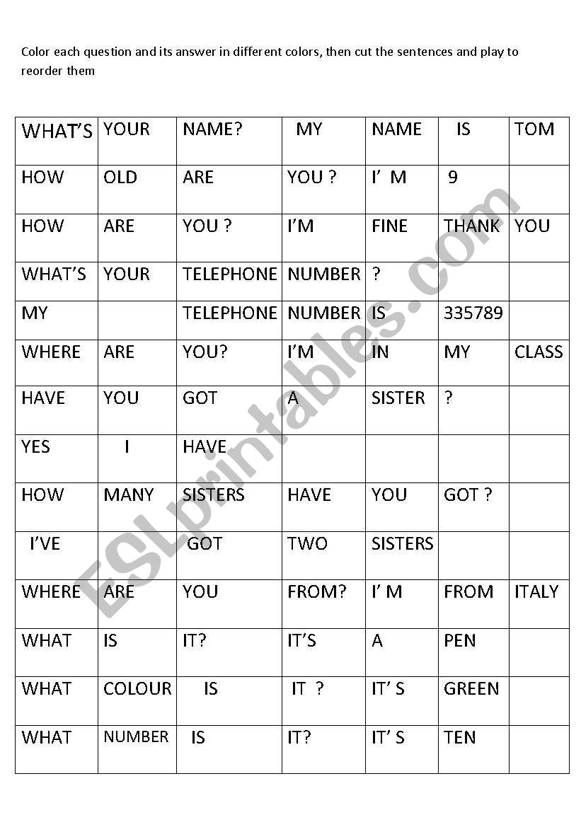 construction of sentences  worksheet