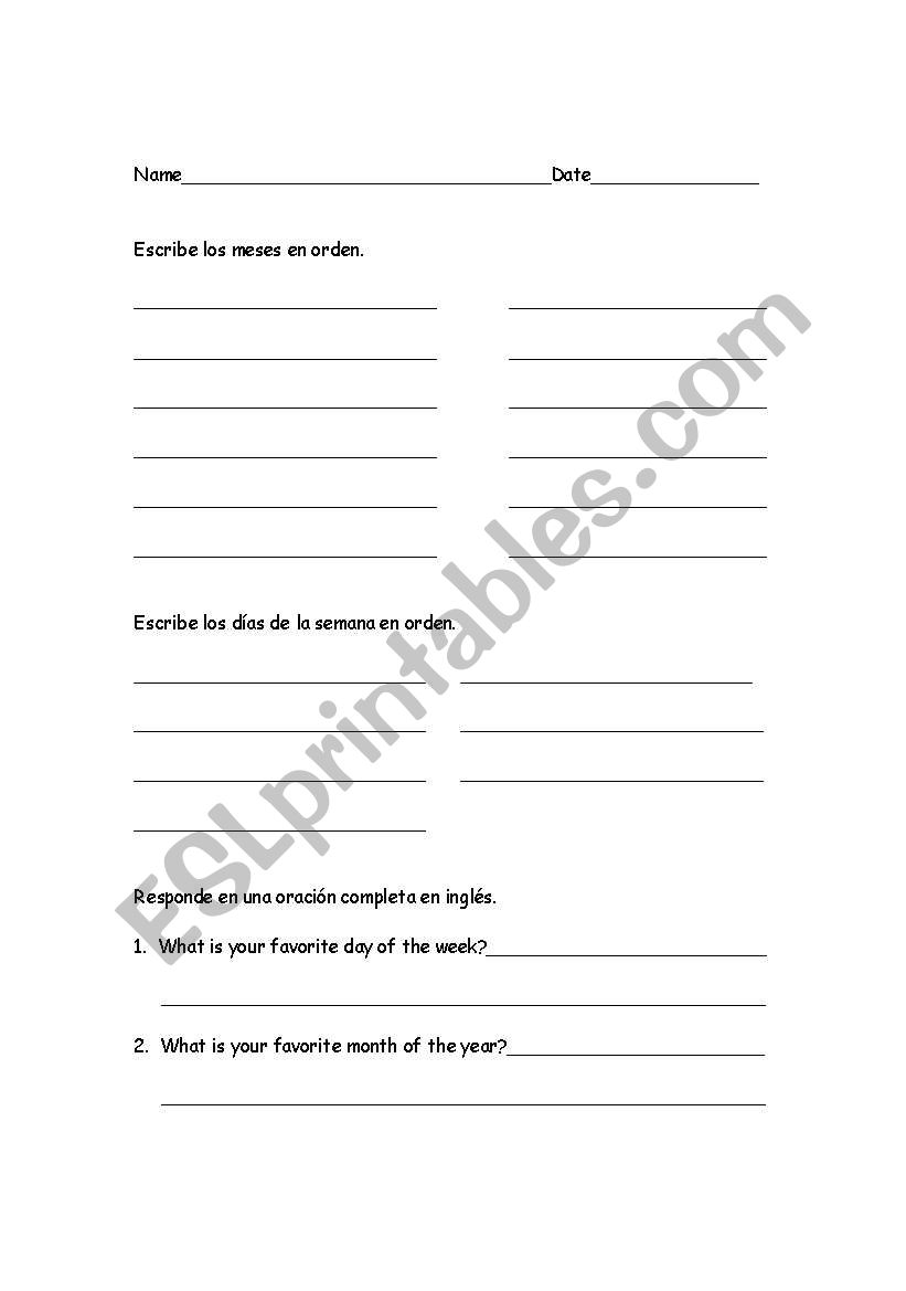 English worksheets Calendar Worksheet