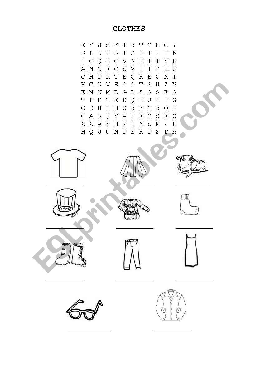 Clothes Wordsearch worksheet