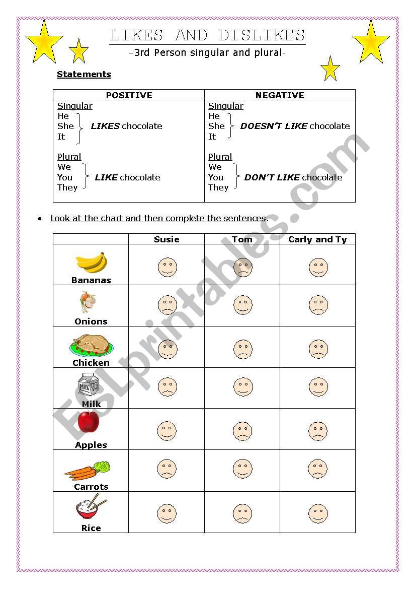 likes and dislikes 2 worksheet