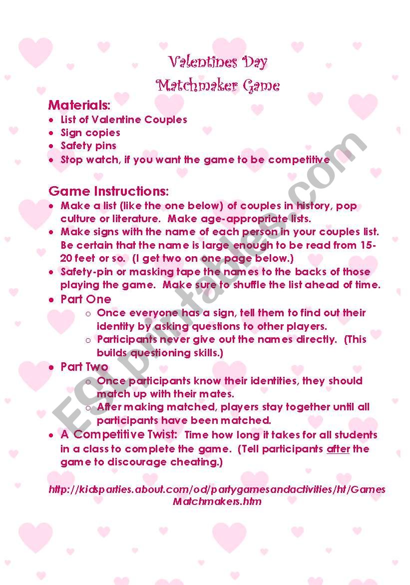 Valentines Day Matchmaker Game