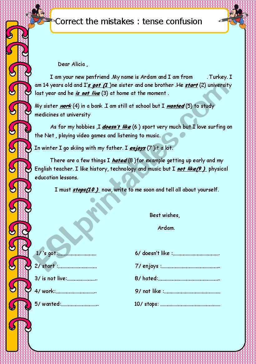 correct the mistakes worksheet