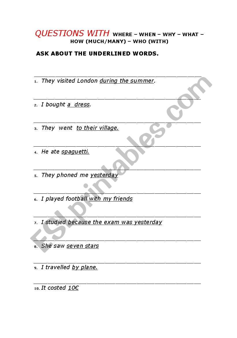 Questions worksheet