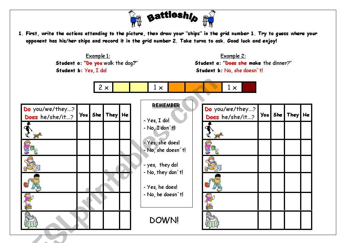 Present simple battleship - Housework 