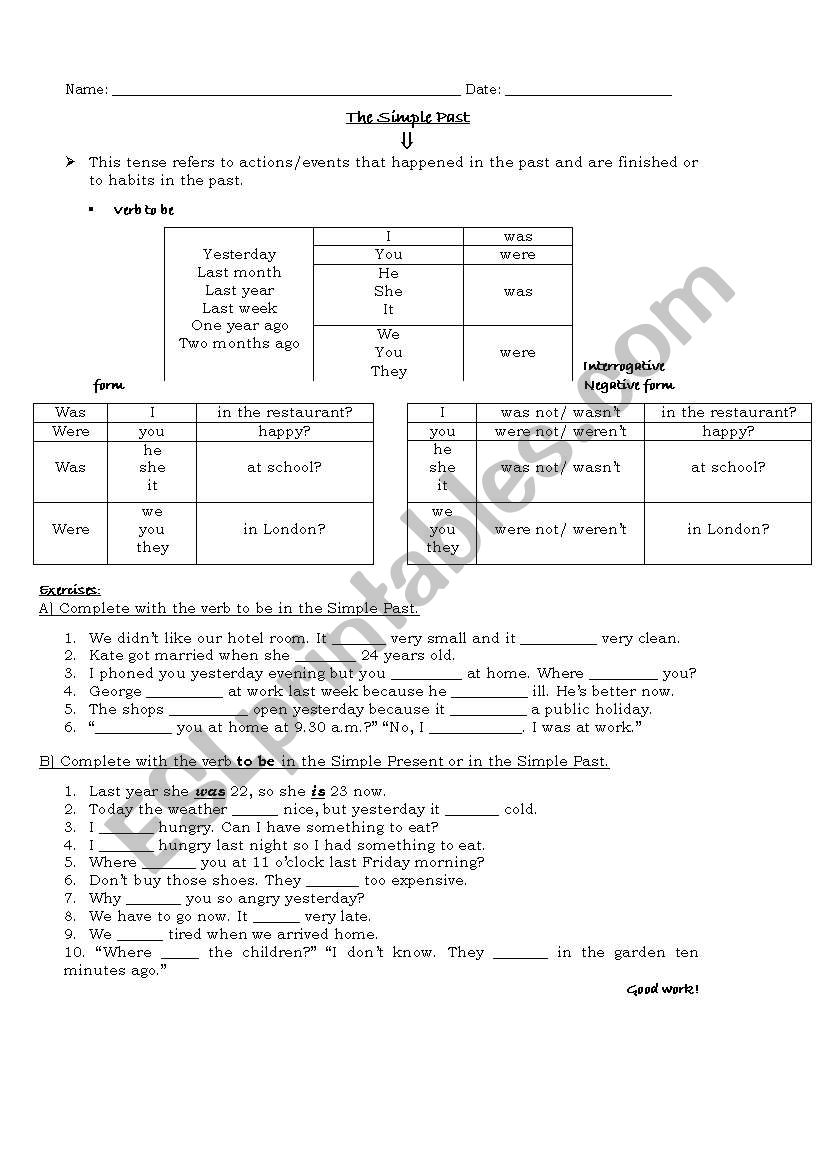 Simple Past worksheet