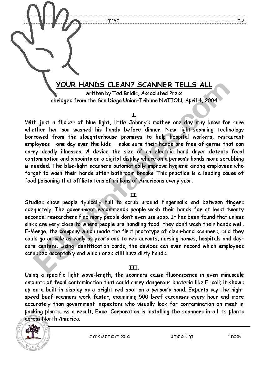 clean hands unseen worksheet