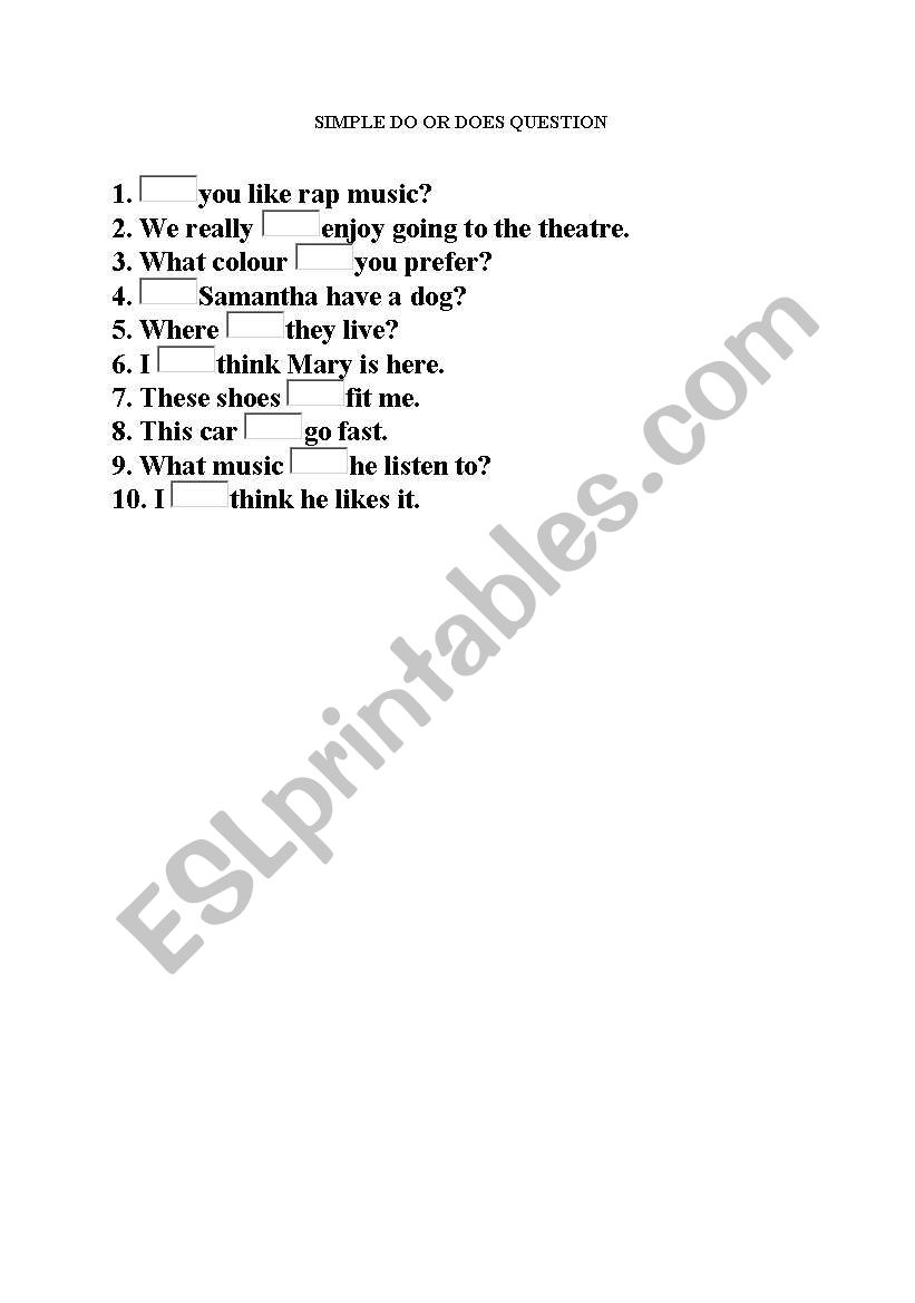 SIMPLE DO OR DOES QUESTION worksheet