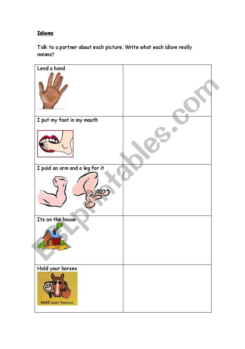 Idioms worksheet