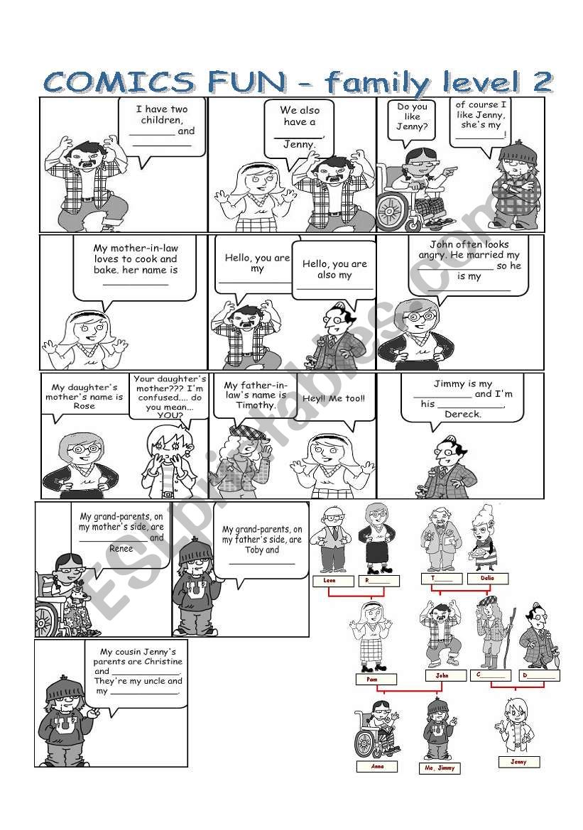 Comics fun family level 2 worksheet