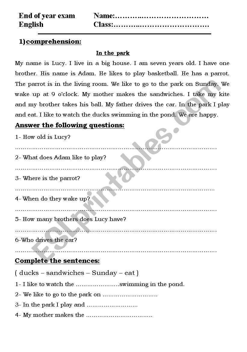 exam worksheet