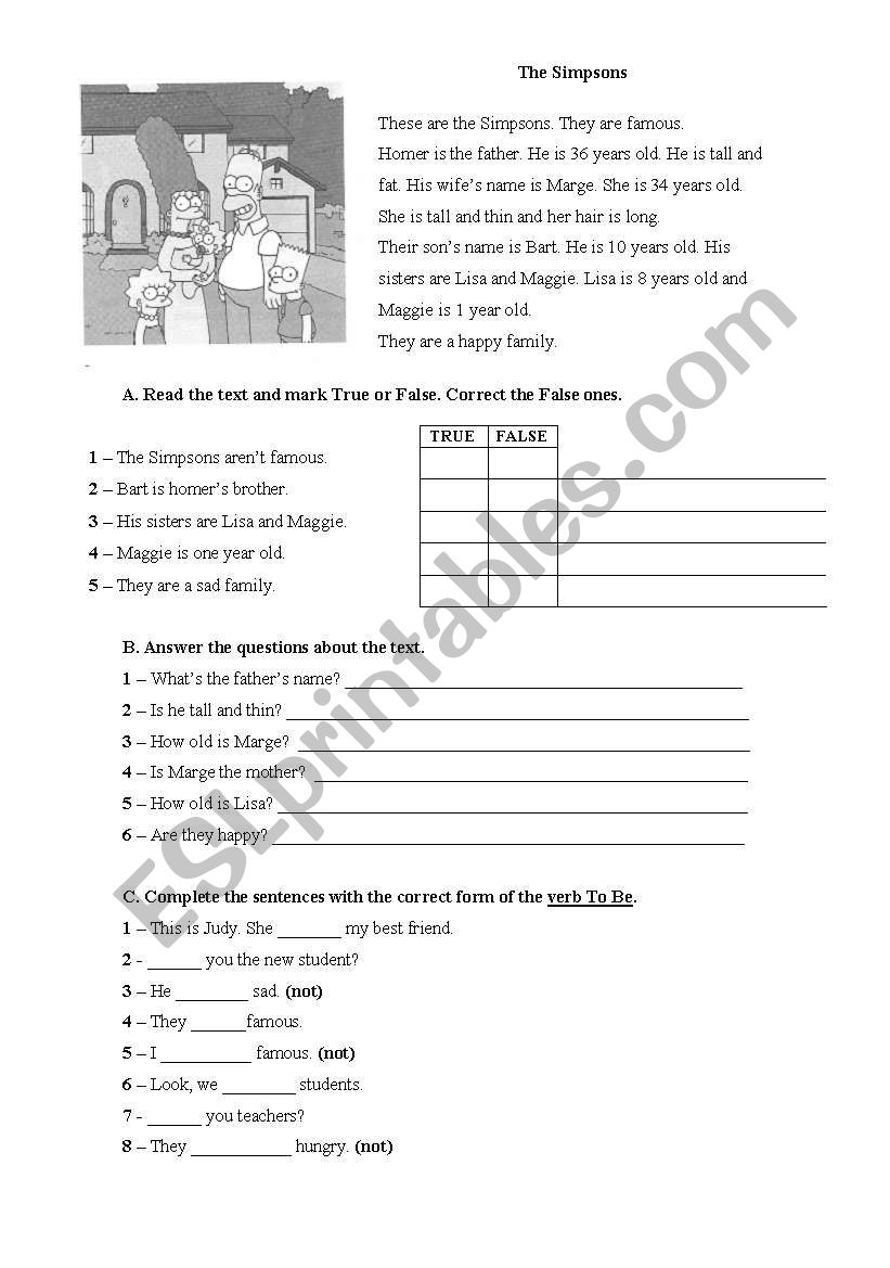 The Simpsons worksheet