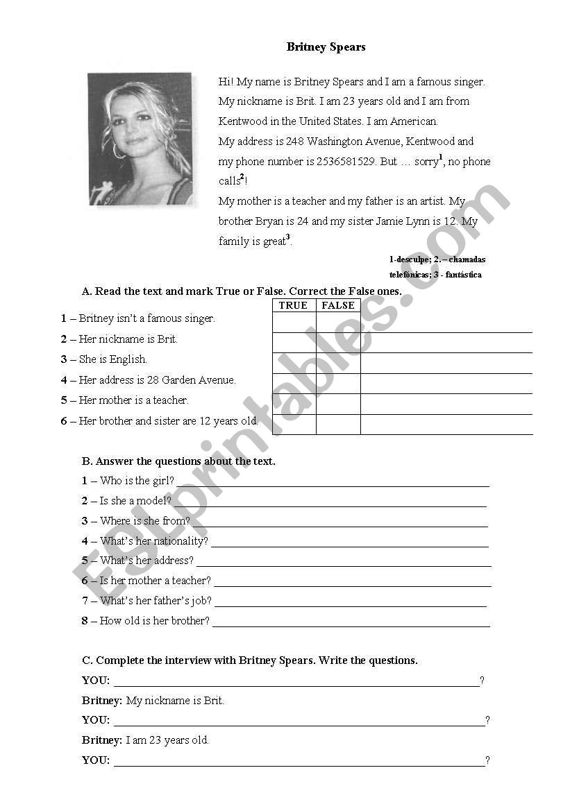 Personal identification worksheet