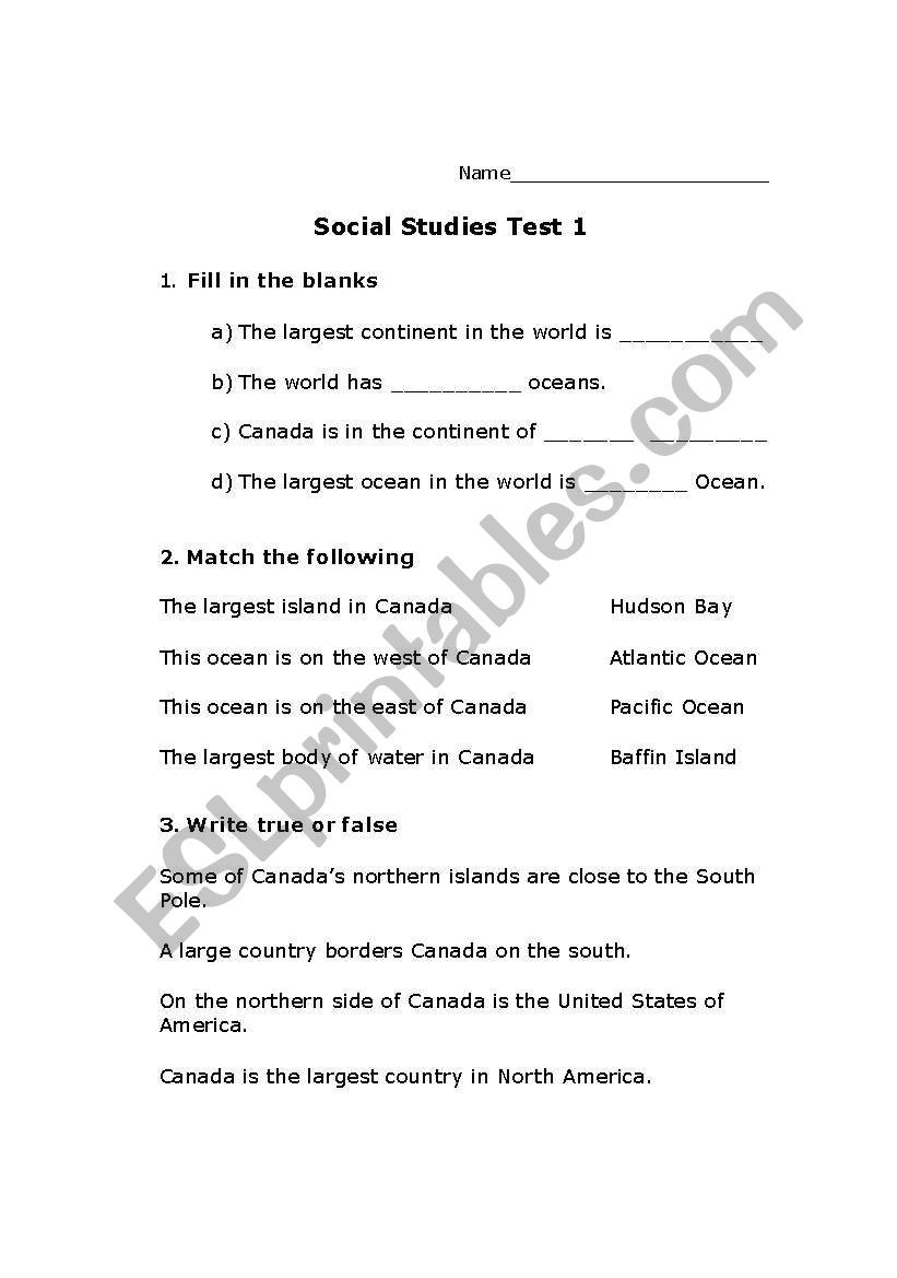 Social Studies Canada Basic Geoghrapy Facts