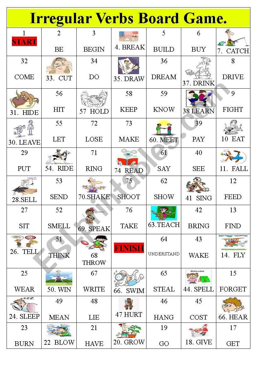 Irregular Verbs Board Game worksheet