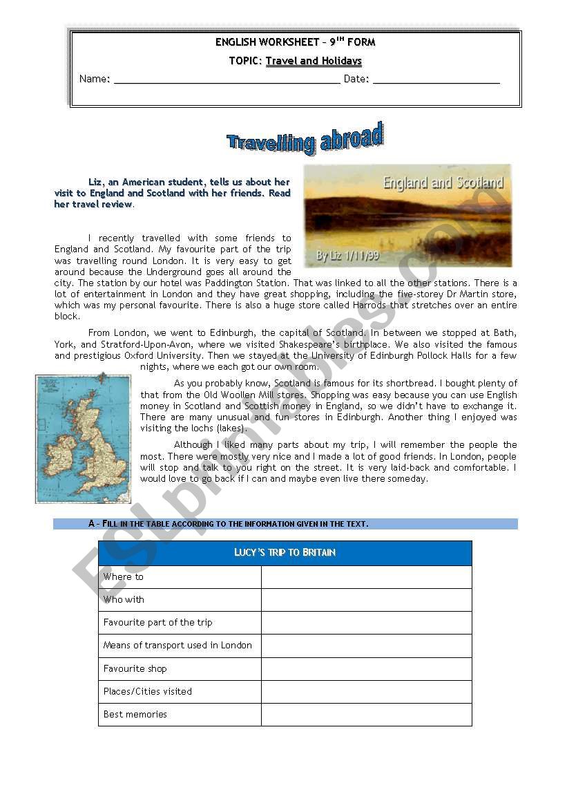 Travelling abroad! worksheet