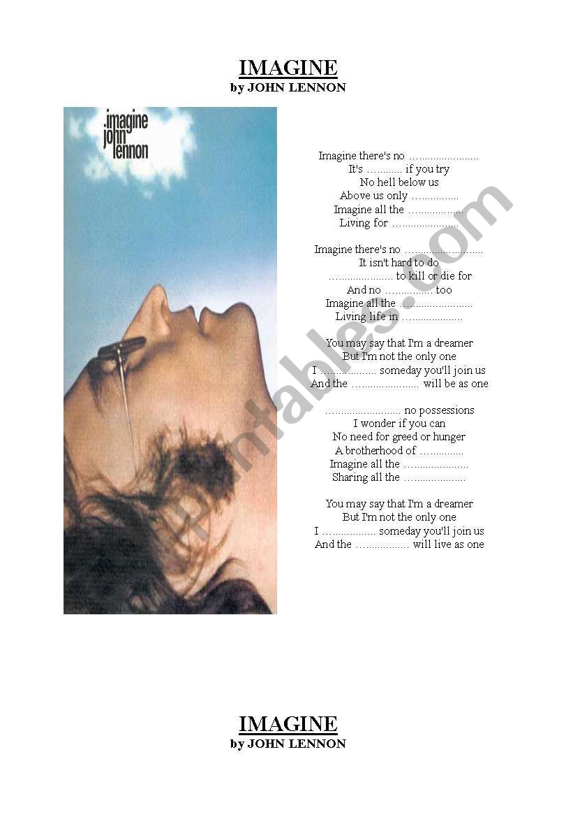 IMAGINE by JOHN LENNON worksheet