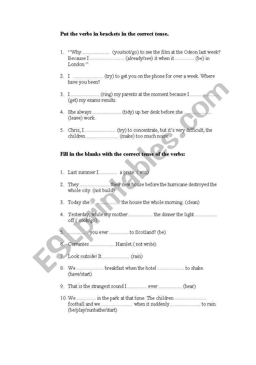 Verb Tenses worksheet