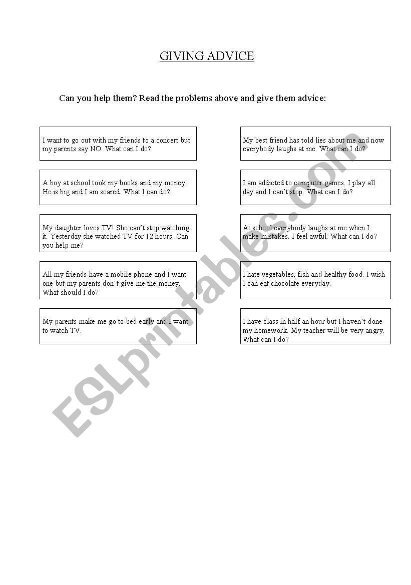 GIVING ADVICE worksheet