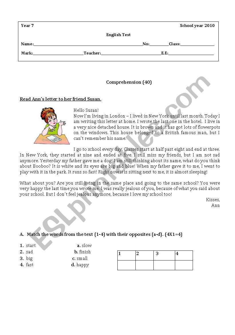 TEST - 7TH GRADE worksheet