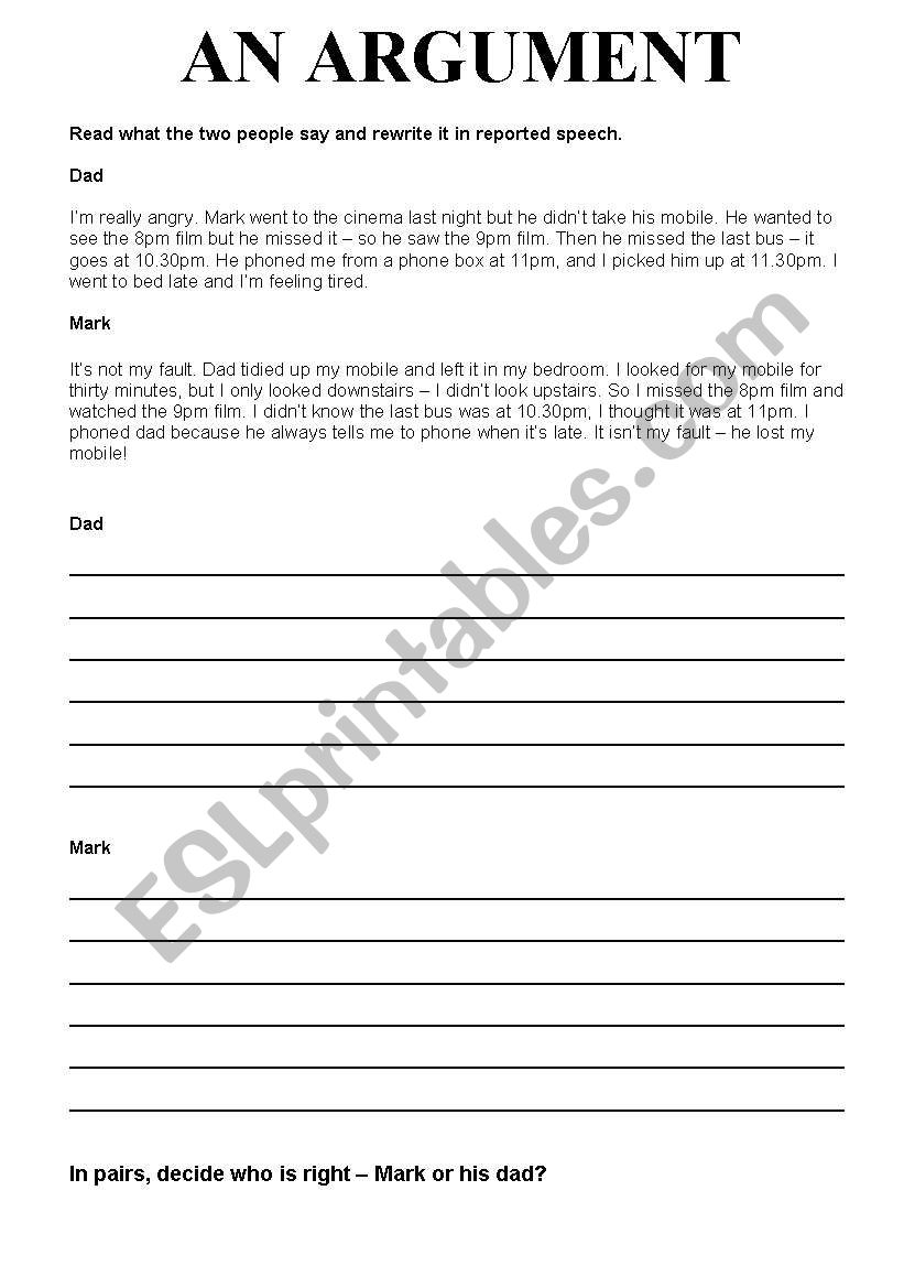 An Argument worksheet