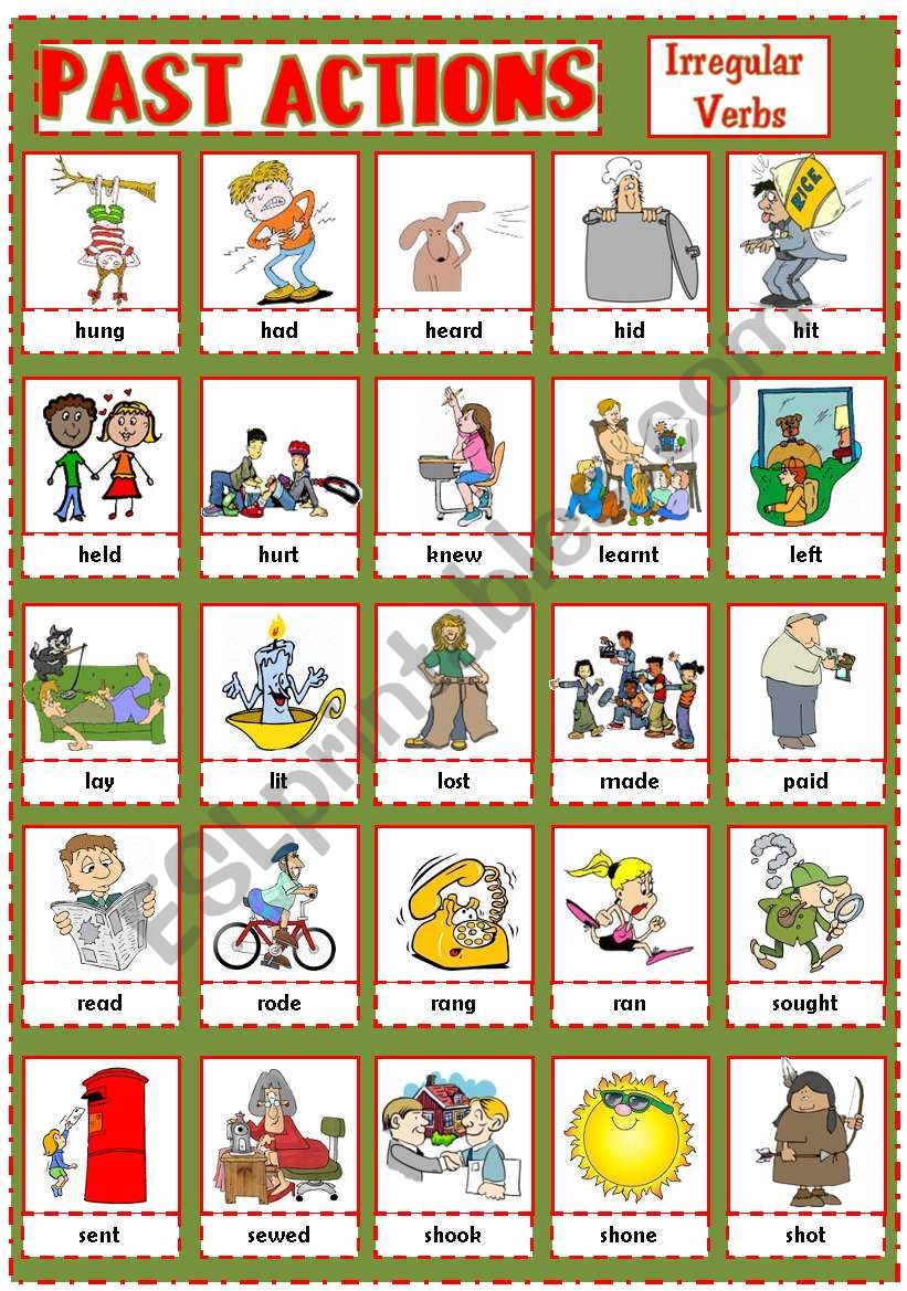 Past Tense Action Verbs Worksheets