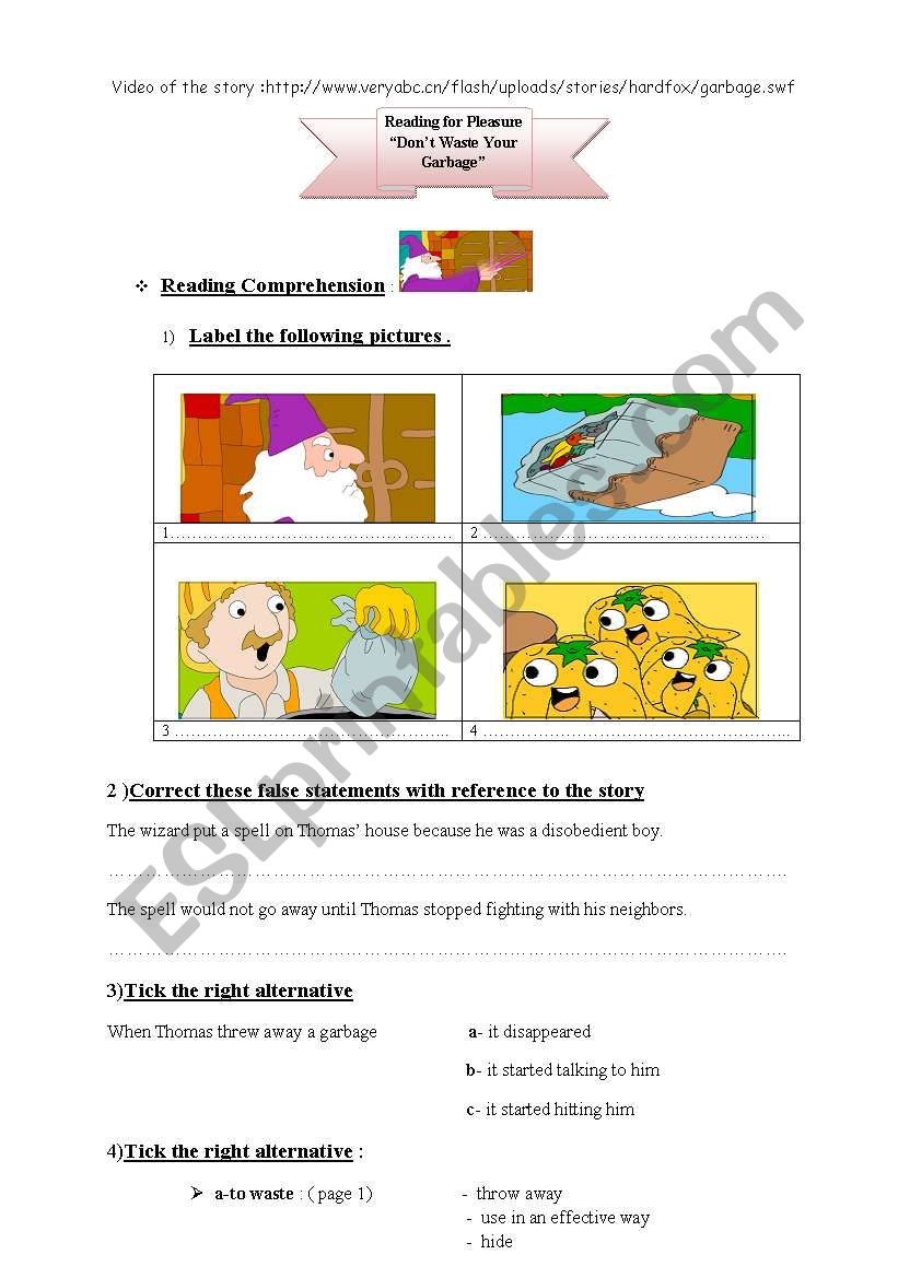  Don t Waste Your Garbage Comprehension Question ESL Worksheet By Ladysam44