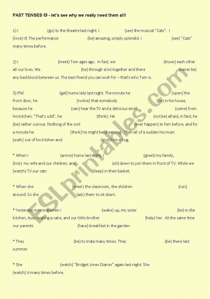 PAST TENSES upper levels worksheet