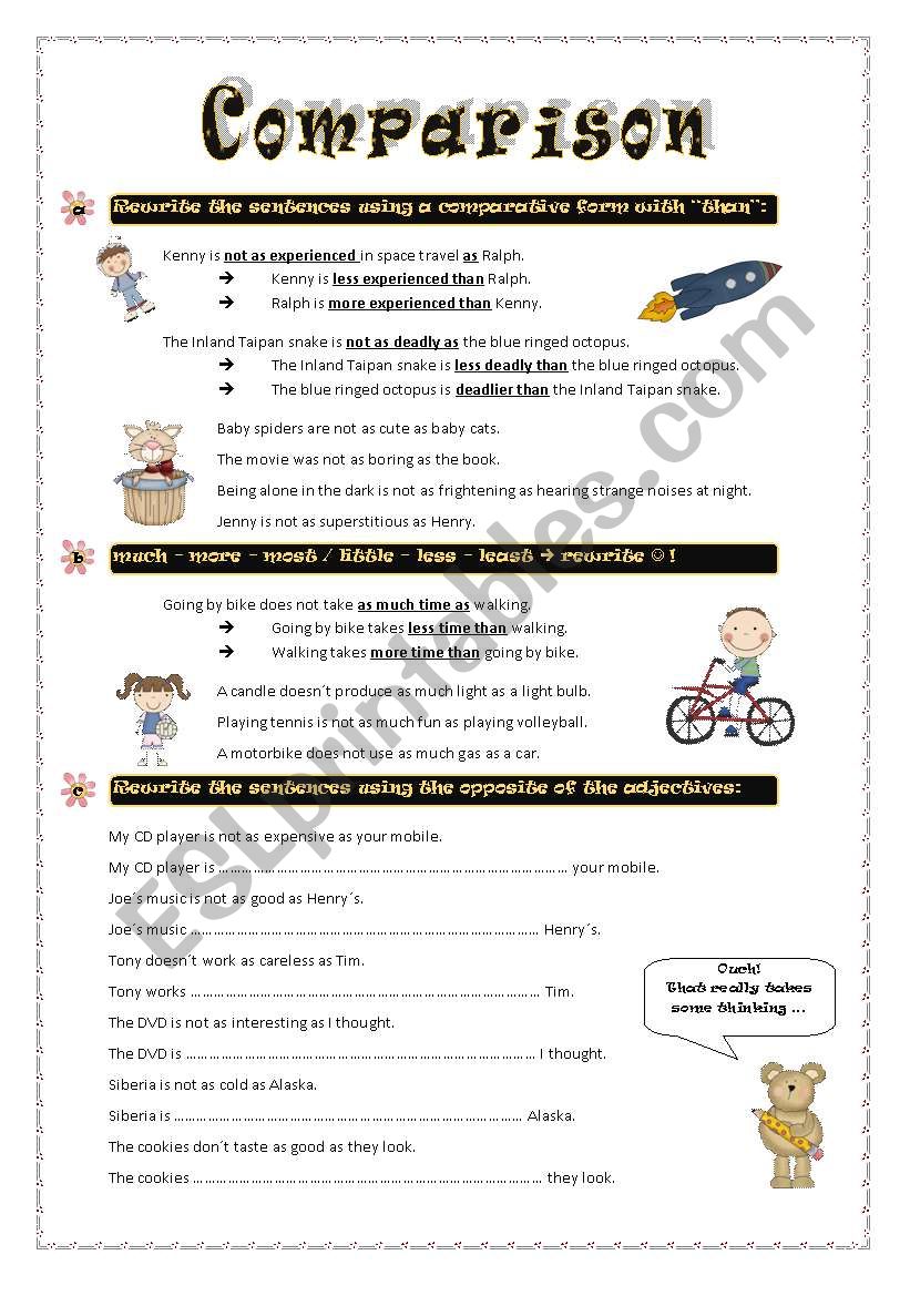 COMPARISON Rewrite Sentences ESL Worksheet By Lisa weix