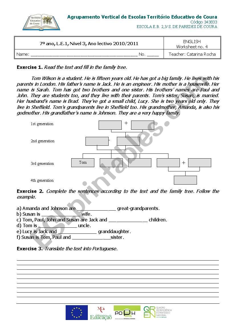 Family Members worksheet