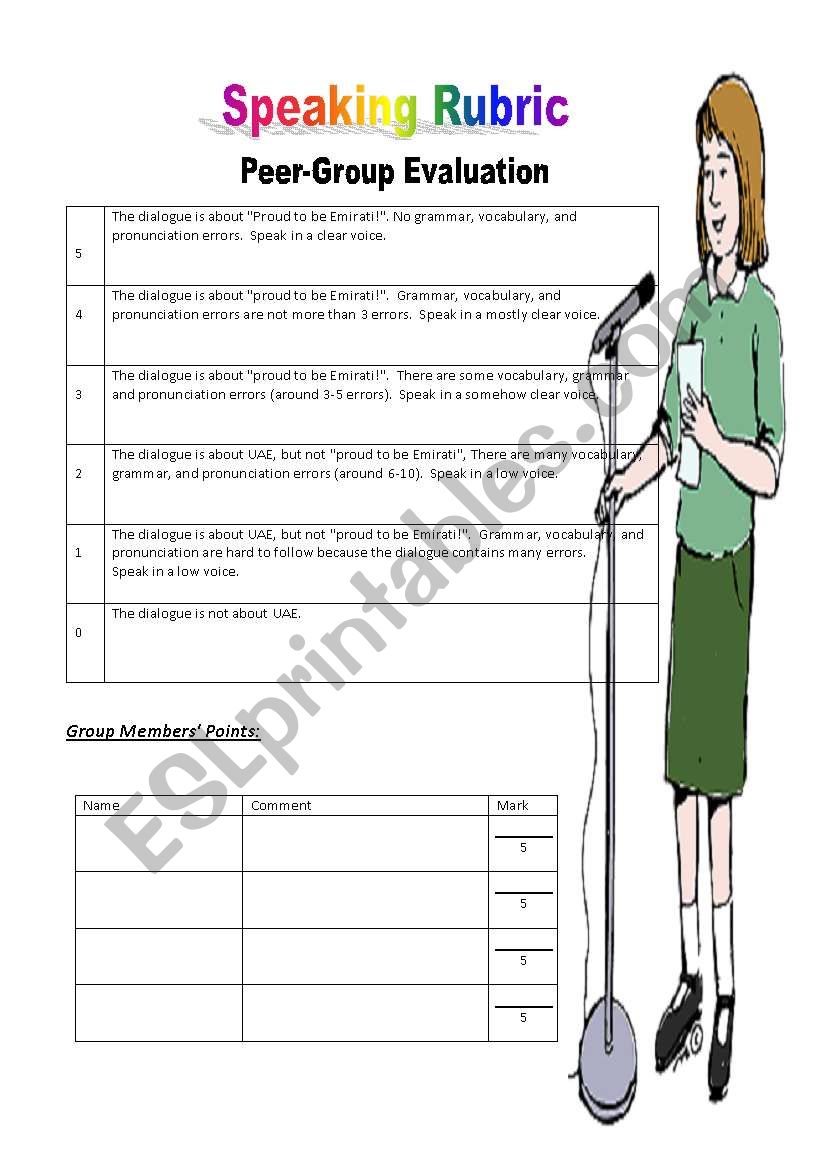 speaking rubric worksheet