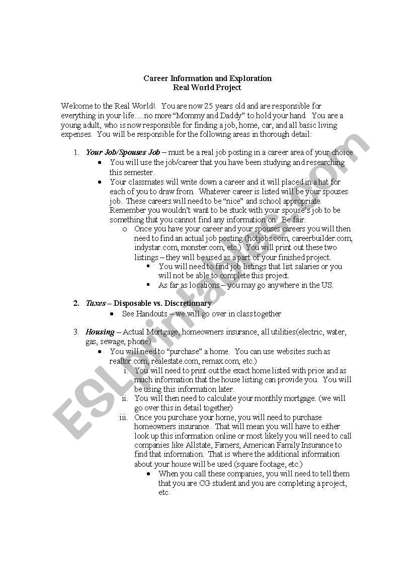 The Real World Project worksheet