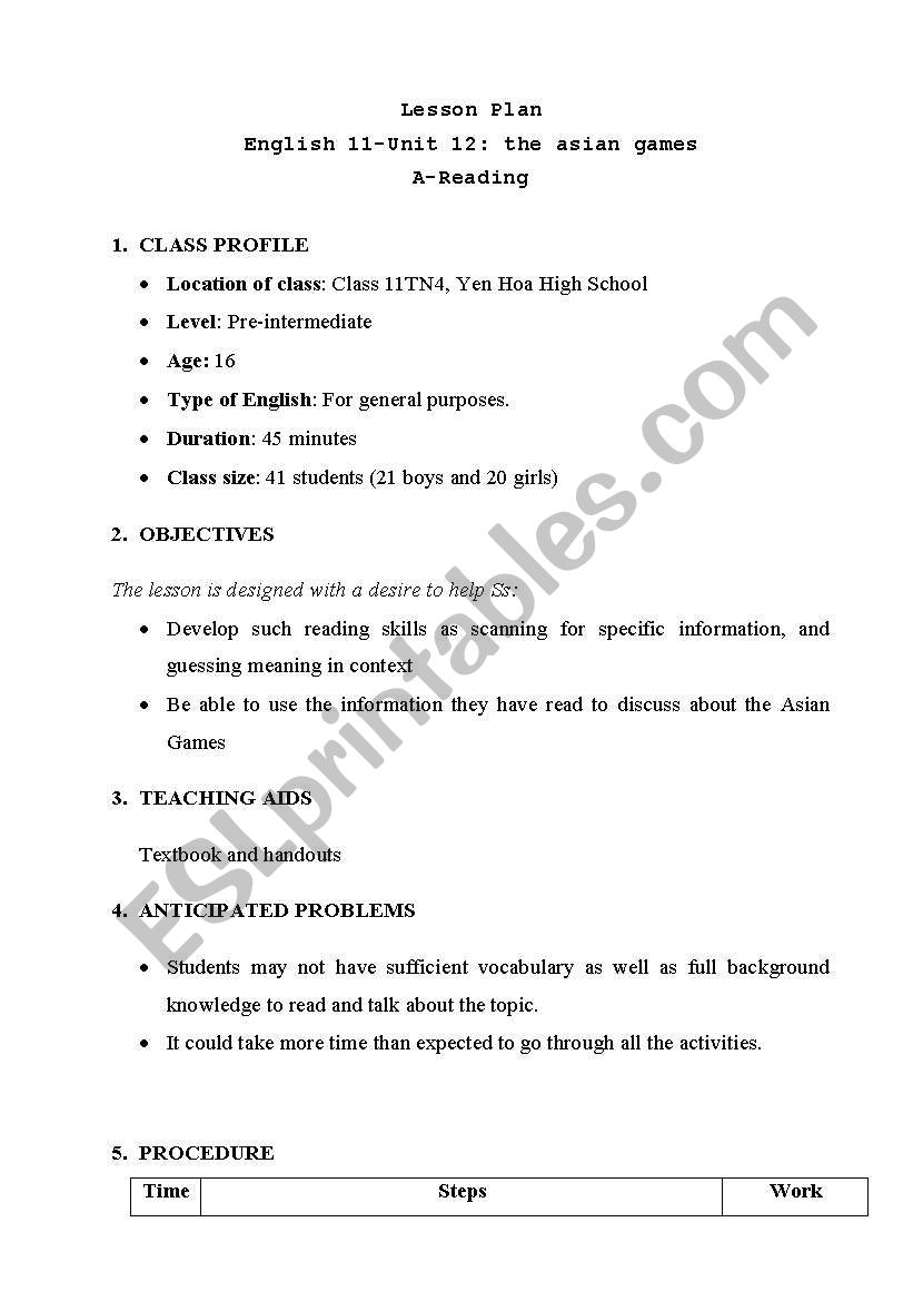 The Asian Games worksheet