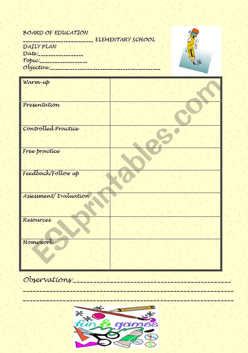 DAILY PLAN FORMAT worksheet