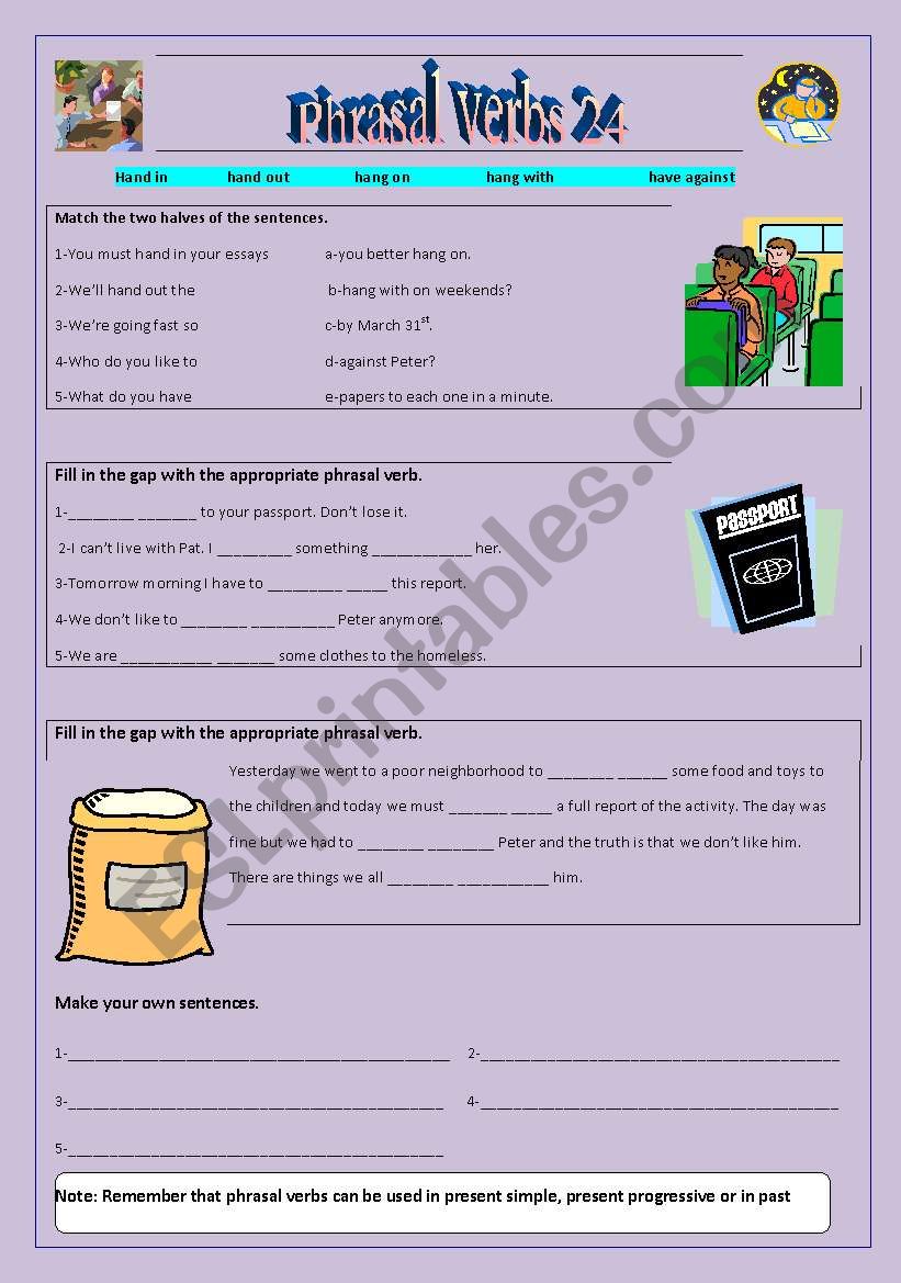 Phrasal verbs 24 worksheet