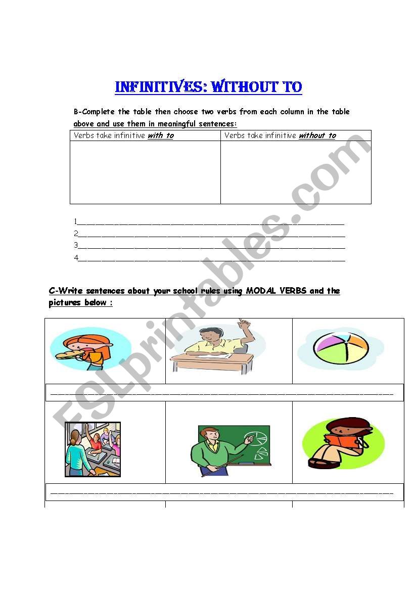 infinitive without to  worksheet