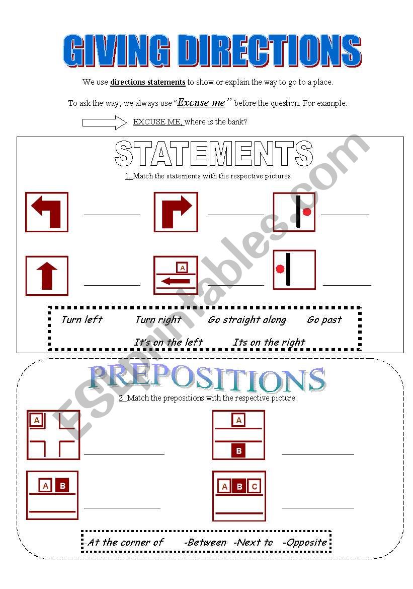 Giving directions worksheet