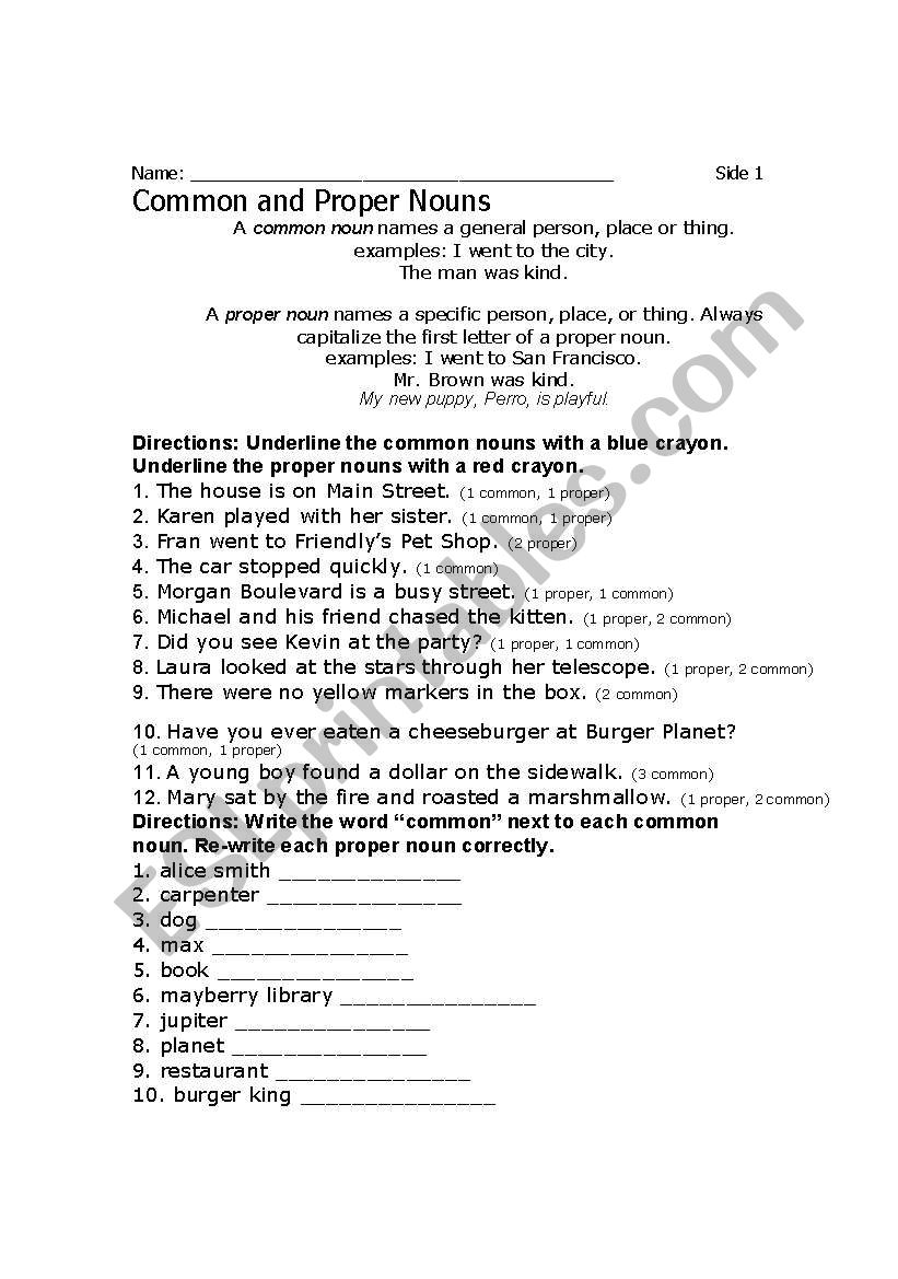 Common and Proper Nouns worksheet