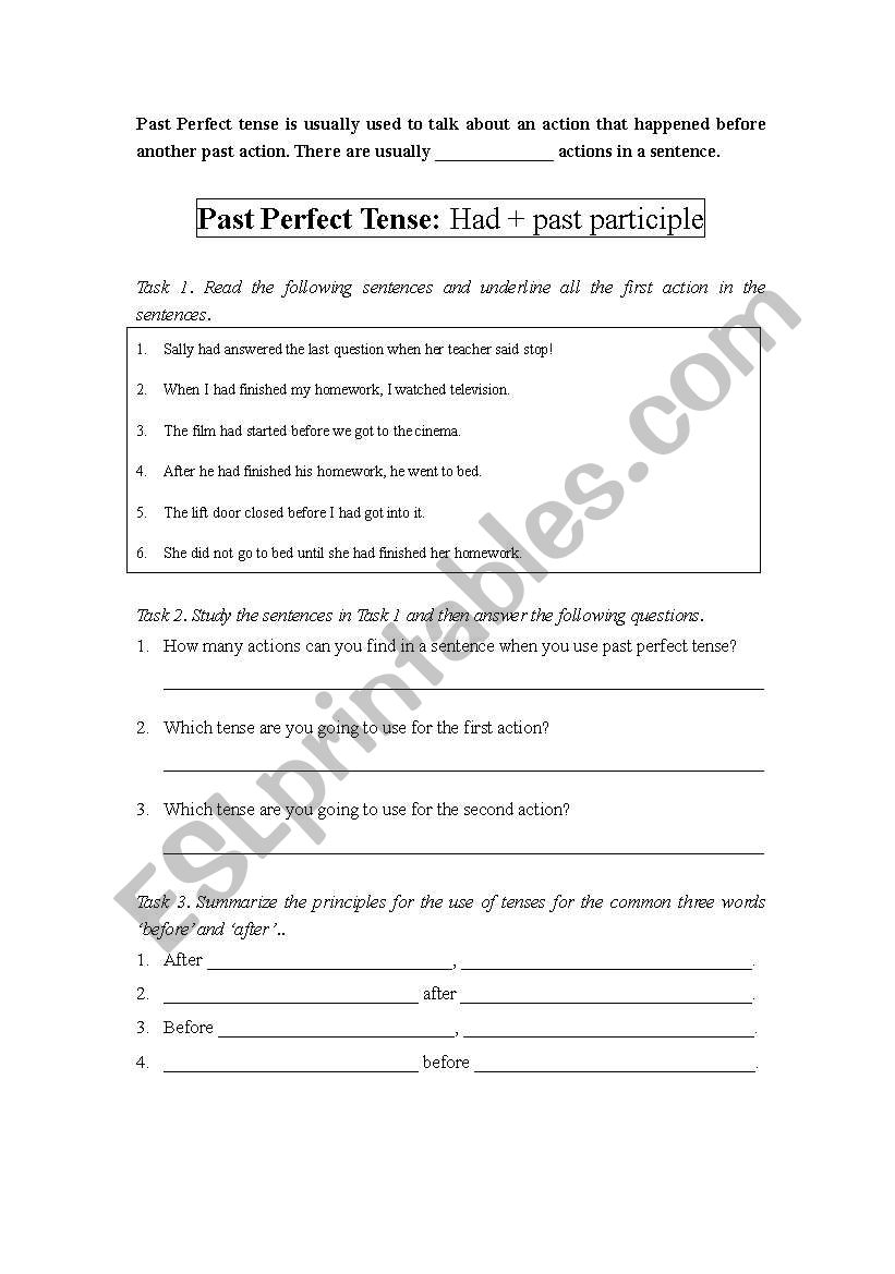 Past Perfect Tense worksheet