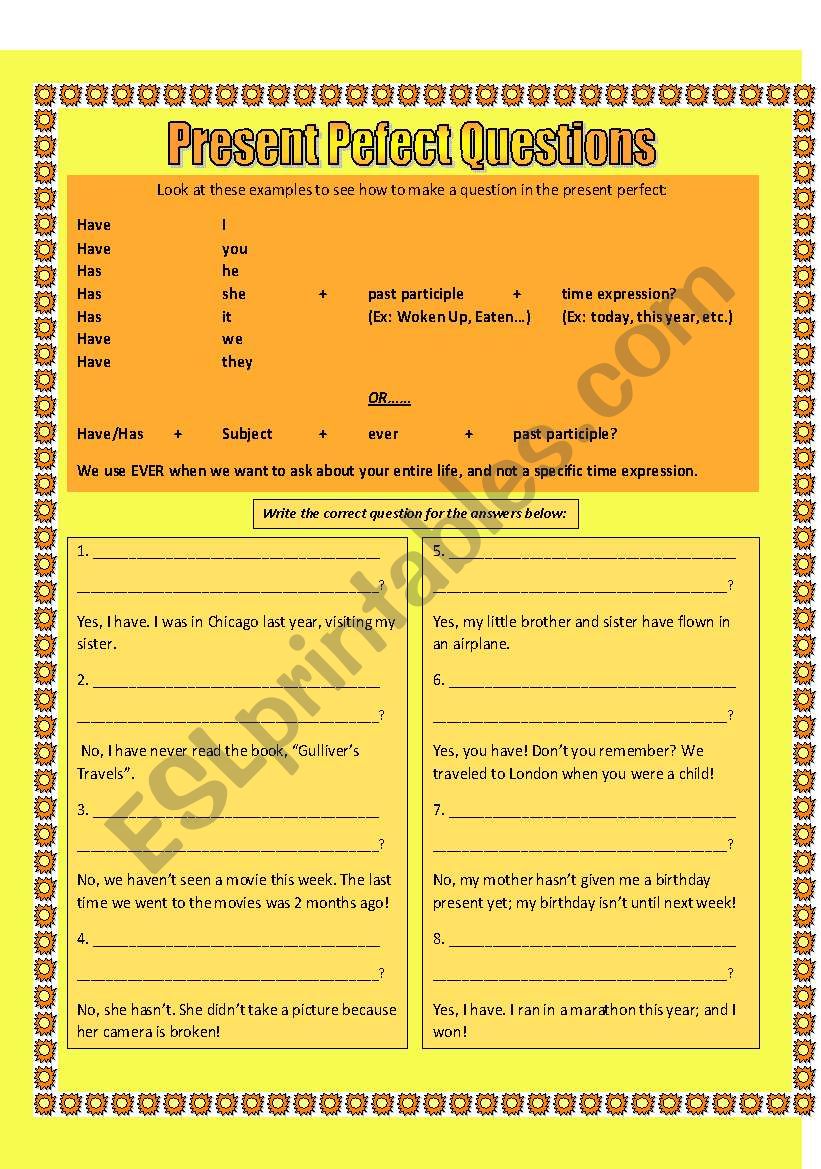 Present Perfect Questions worksheet