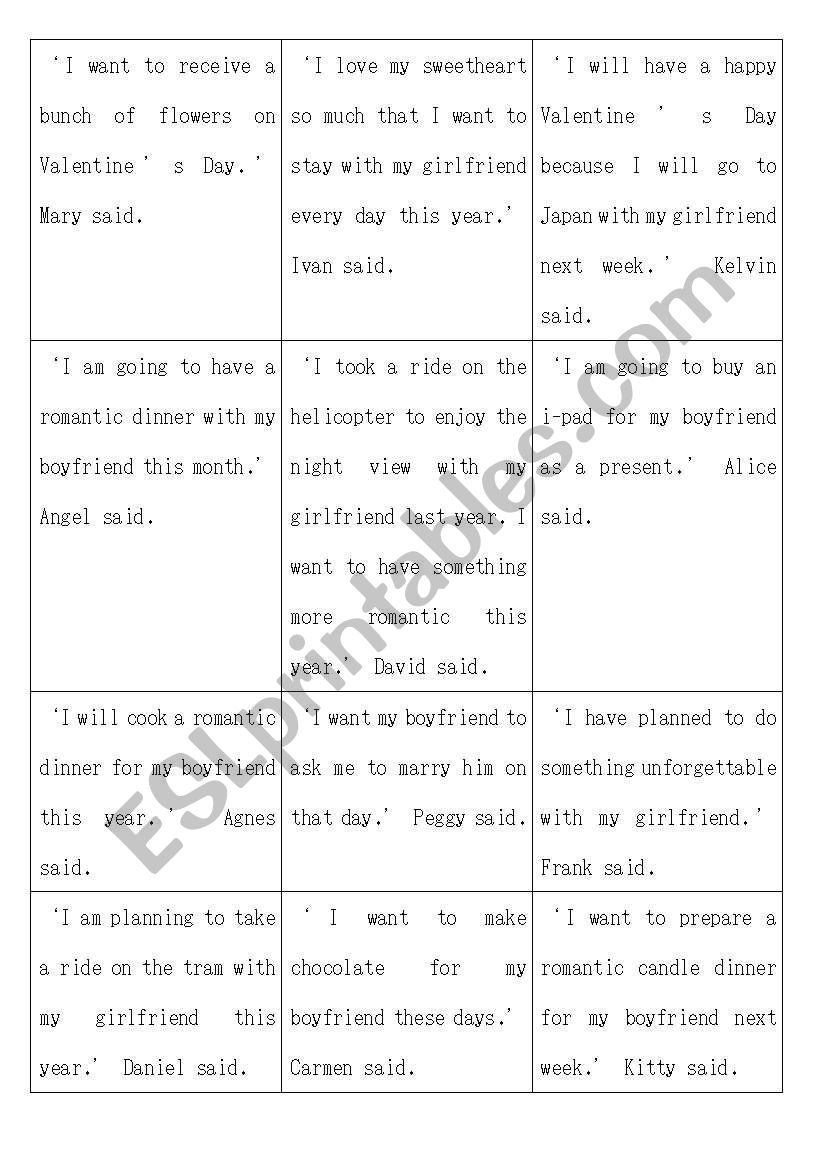 Reported Speech worksheet